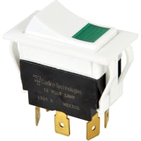 Carling Technologies Switch;Rocker;DP;ON-NONE-OFF;Curved;Gloss;Wht;Illum;12V Incand;Grn;15A;125VAC;QC