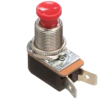 Carling Technologies Pushbutton Switch, SPST, OFF-ON, Button, Red, 6A, 125VAC, QC Tab, P27 Series