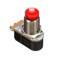 Carling Technologies Pushbutton Switch, SPST, ON-OFF, Non-Illum, Red, 6A, 125VAC, Solder, P27 Series