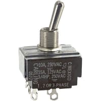 Carling Technologies Switch, Toggle, PCB Mount, 15 A, 125 VAC, 3PST, 85 C, Bat, Solder Lug Terminal