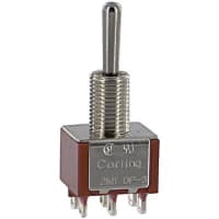 Carling Technologies Switch, PC Mount, 28 VDC, 2 A@250 VAC, DPDT, Solder Lug, 2M Series