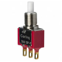 Carling Technologies Switch, Pushbutton, PCB Mount, 1500 V (RMS), 1 A, Solder Lug, Silver, Brass