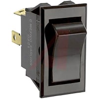 Carling Technologies Rocker Switch, SPDT, (ON)-OFF-(ON), Black Curved Gloss Actuator, 15A, 125VAC, .250"QC