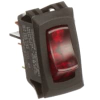 Carling Technologies Switch;Rocker;SPST;OFF-NONE-ON;Clear Red Rocker;Illum;250V Neon;16A;125VAC;QC