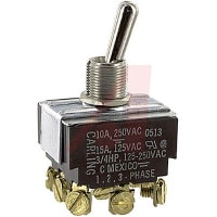 Carling Technologies Switch;Toggle;3PDT;ON-OFF-ON;Bat Actuator;Non-Illuminated;17A;125VAC;Solder Term