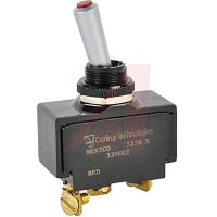 Carling Technologies Switch;Toggle;SPDT;ON-OFF-(ON);Illum Actuator;RED-CLEAR-RED;24V;15A;125VAC;QC