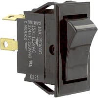 Carling Technologies Switch, Rocker, DPST, ON-NONE-(OFF), Curved, Gloss, Blk Actr, NonIllum, 15A, 125VAC, Combi