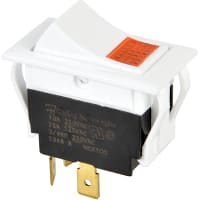 Carling Technologies Switch, rocker, DPST, OnNoneOff, Whrkr, Amlens, 250VAC/10A, 125Vlamp, ULCSA