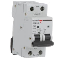 Carlo Gavazzi, Inc. Supplementary Circuit Protector, C Curve, DIN Rail, UL1077, 2P, 20A, GSB Series