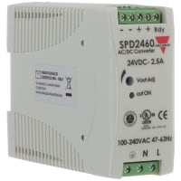 Carlo Gavazzi, Inc. Power Supply, AC-DC, 24V, 2.5A, 85-264V In, Enclosed, DIN Rail Mount, 60W, SPD Series