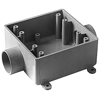 Carlon by ABB Two Gang 2FSC Box, 4.62"L x 4.62"W x 1.98"D, Conduit Size .75", 2 Hubs, PVC