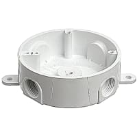 Carlon by ABB Round Weatherproof T-Box, 4.93"Dia, 1.50"D, Cable Entry Size 1/2", PVC, Whit