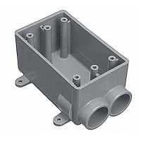 Carlon by ABB Single Gang FSC Box, 4.54"Lx2.80"Wx2.42"D, Conduit Size 1", 2 Hubs, PVC, Gr