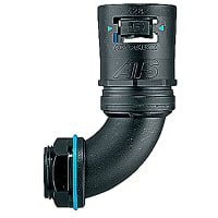 Adaptaflex by ABB Conduit Fitting, 90Deg, Male Threadm 42mm, 1.25" NPT Thread, Poly66/TPE Black