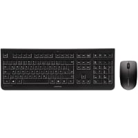 Cherry Americas Keyboard, Wireless + 3 Button Mouse, 104+4 Key, Whisper Quiet, USB, Black