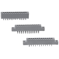 Cinch connector, comm card edge, double readout, 5/32 dip solder, .156 spacing, 10 position