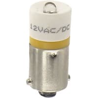 CML Innovative Technologies Lamp, LED, T-3 1/4, Bayonet, Yellow, 12VAC/VDC, 16mA, 320mcd, 100000 Hrs