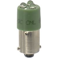 CML Innovative Technologies Lamp, LED, T-3 1/4, Bayonet, Green, 24VAC/VDC, 5/10mAAC/mADC, 3x1500mcd, 100000 Hrs