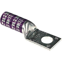 Color-Keyed by ABB Copper One-Hole Lug, 4/0AWG, 1/4"Bolt Size, Color Code Purple, Die Code 54