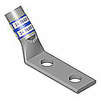 Color-Keyed by ABB Copper Two-Hole Lug, 45Deg, 6AWG, 1/4"Bolt, Tin Plated, Die 24, Die Blue