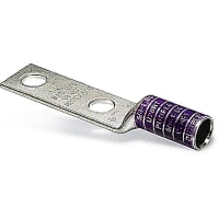 Color-Keyed by ABB Type LCN Copper Two-Hole Lug, 35kV, 4/0, 1/2"Hole, Tin Plated, DieCode Purple