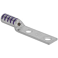 Color-Keyed by ABB Copper Two-Hole Lug, 4/0AWG, 1/2"Bolt Size, Die Code 54, Die Color Purple