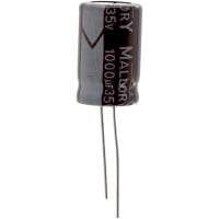 Cornell-Dubilier Capacitor, Aluminum Electrolytic, 1000 uF, 20%, 35 VDC, Radial, 13x21mm, ESR 0.19 Ohms