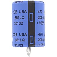 Cornell-Dubilier Capacitor, Al Electrolytic, 470 uF, 200VDC, 250VDC, +/- 20%, H02, Snap-in Mount