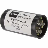 Cornell-Dubilier Capacitor, 108 to 130 uF, 110/125 VAC, 50 to 60 Hz, -40 C, +65 C, 10% (Max.)