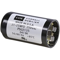 Cornell-Dubilier Capacitor, 21 to 25 uF, 220/250 VAC, 50 to 60 Hz, -40 C, +65 C, 12%, 1