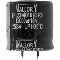 Cornell-Dubilier Capacitor, Aluminum Electrolytic, Cap 1000 uF, Tol 20%, Vol-Rtg 200 VDC, Snap-In