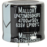 Cornell-Dubilier Capacitor, Aluminum Electrolytic, Cap 4700 uF, Tol 20%, 50 VDC, Snap-In