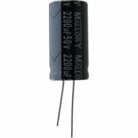 Cornell-Dubilier Capacitor, Aluminum Electrolytic, 2200 uF, 20%, 50 VDC, Radial, 18x36mm, ESR 0.08 Ohms