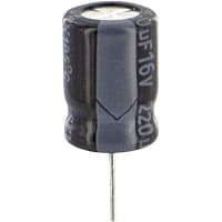 Cornell-Dubilier Capacitor, Aluminum Electrolytic, 220 uF, 20%, 16 VDC, Radial, 8x11.5mm, ESR 1.09 Ohms