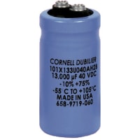 Cornell-Dubilier Capacitor, Al Electrolytic, Cap 0.28 F, Tol -10, +75%, Vol-Rtg 40 VDC, Screw Term