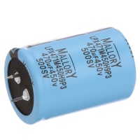 Cornell-Dubilier Capacitor, Snap-In, 470 uF, 450 WVDC, 500 VDC, +/- 20%, H9, 3√, CV C, -40 C