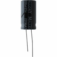 Cornell-Dubilier Capacitor, Aluminum Electrolytic, 2200 uF, 20%, 25 VDC, Radial, 13x26mm, ESR 0.11 Ohms