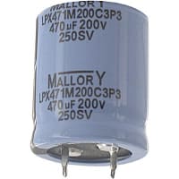 Cornell-Dubilier Capacitor, Al Electrolytic, 470 uF, 200 WVDC, 250 VDC, +/- 20%, C3, 45.46 uA