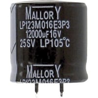 Cornell-Dubilier Capacitor;Aluminum Electrolytic;Cap 0.012 F;Tol 20%;Vol-Rtg 16 VDC;Snap-In