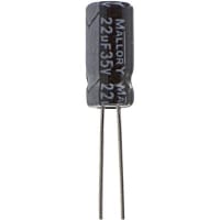 Cornell-Dubilier Capacitor, Aluminum Electrolytic, 22 uF, 20%, 35 VDC, Radial, 5x11mm, ESR 8.44 Ohms