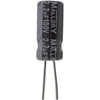 Cornell-Dubilier Capacitor, Aluminum Electrolytic, 2.2 uF, 20%, 100 VDC, Radial, 5x11mm, ESR 60.32 Ohms