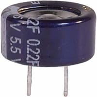 Cornell-Dubilier Capacitor;Aluminum Electronic (EDL) Stacked Coin;.22 F;5.5 Volt;Max Res. 75