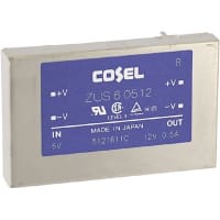 Cosel U.S.A. Inc. DC-DC Converter, 12V, 0.5A, 4.5-9V In, Enclosed, Thru Hole, Switching, ZU Series