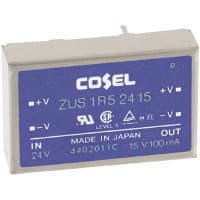 Cosel U.S.A. Inc. DC-DC Converter, 15V, 0.1A, 18-36V In, Enclosed, Thru Hole, Switching, ZU Series