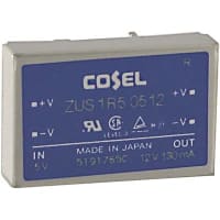 Cosel U.S.A. Inc. DC-DC Converter, 12V, 0.13A, 4.5-9V In, Enclosed, Thru Hole, Switching, ZU Series