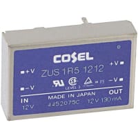 Cosel U.S.A. Inc. DC-DC Converter, 12V, 0.13A, 9-18V In, Enclosed, Thru Hole, Switching, ZU Series