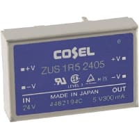 Cosel U.S.A. Inc. DC-DC Converter, 5V, 0.3A, 18-36V In, Enclosed, Thru Hole, Switching, ZU Series