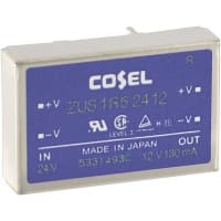 Cosel U.S.A. Inc. DC-DC Converter, 12V, 0.13A, 18-36V In, Enclosed, Thru Hole, Switching, ZU Series