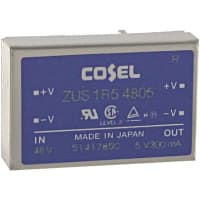 Cosel U.S.A. Inc. DC-DC Converter, 5V, 0.3A, 36-72V In, Enclosed, Thru Hole, Switching, ZU Series