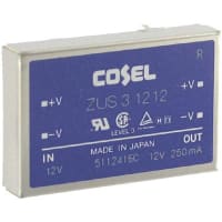 Cosel U.S.A. Inc. DC-DC Converter, 12V, 0.25A, 9-18V In, Enclosed, Thru Hole, Switching, ZU Series